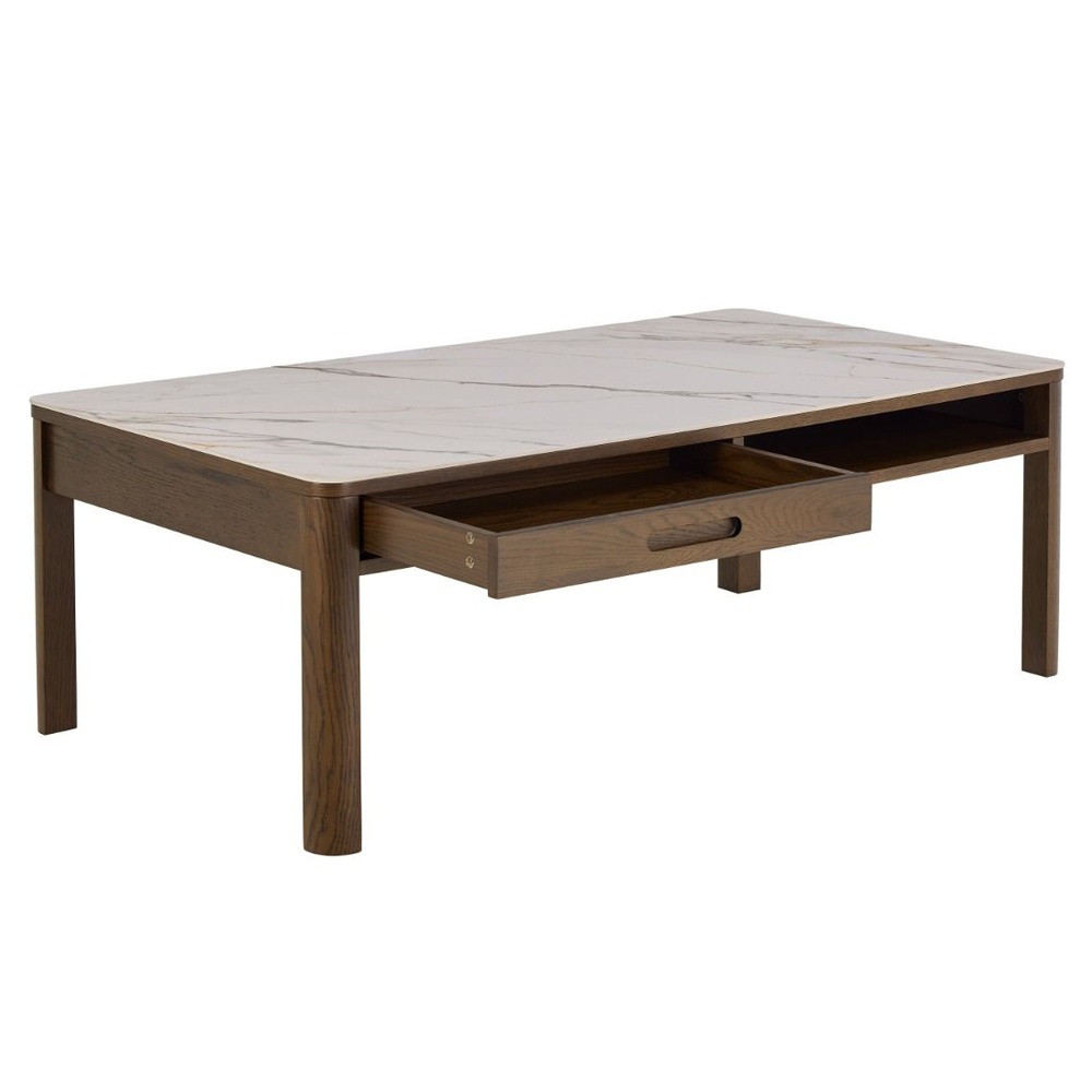 Simcoe Cream Ceramic Top Coffee Table With Smoked Oak Base
