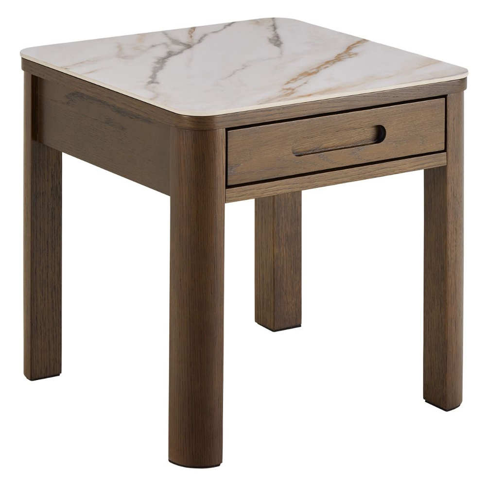 Simcoe Cream Ceramic Top Side Table With Smoked Oak Base