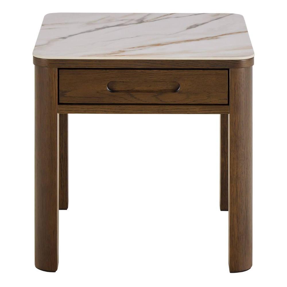 Simcoe Cream Ceramic Top Side Table With Smoked Oak Base