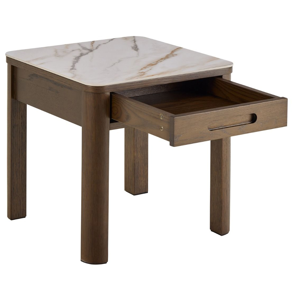 Simcoe Cream Ceramic Top Side Table With Smoked Oak Base