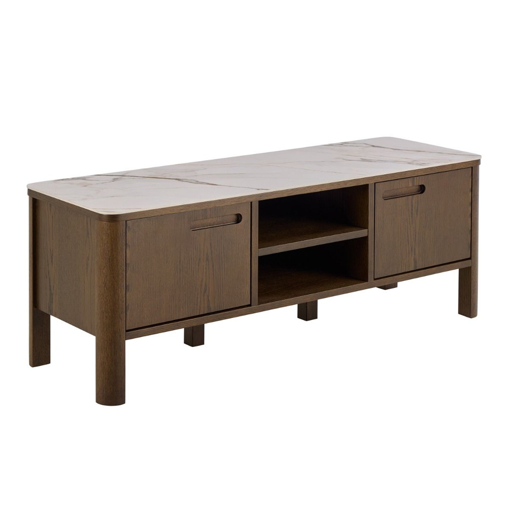 Simcoe Cream Ceramic Top TV Stand With Smoked Oak Base