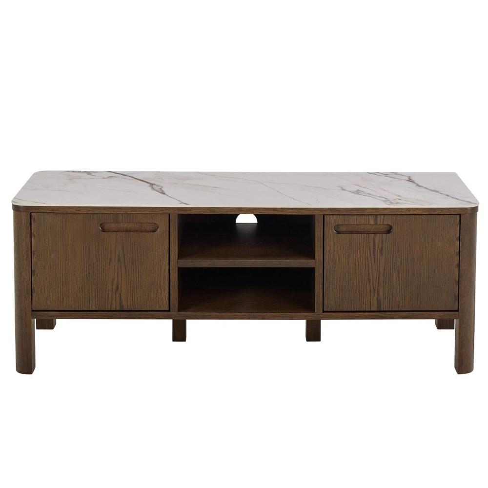 Simcoe Cream Ceramic Top TV Stand With Smoked Oak Base
