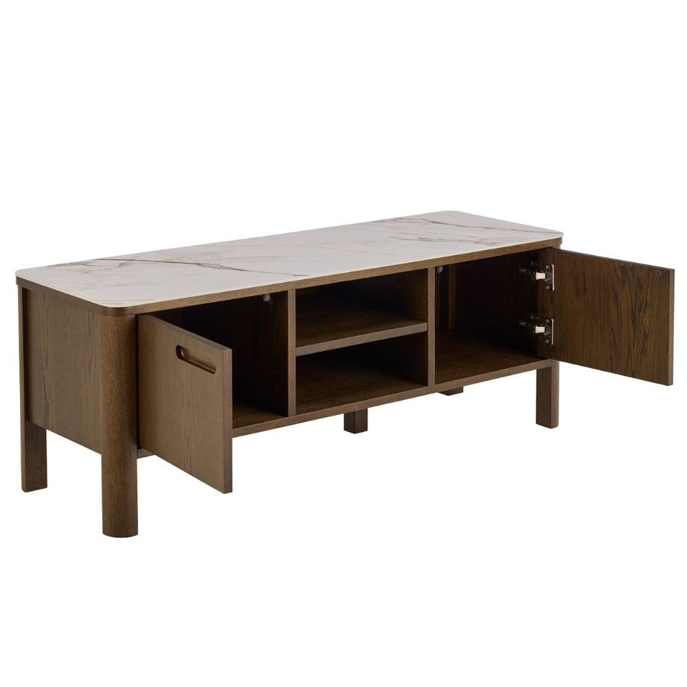 Simcoe Cream Ceramic Top TV Stand With Smoked Oak Base