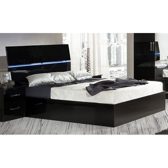 Simona High Gloss Storage King Size Bed In Black With LED_1