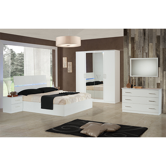 Simona High Gloss Storage King Size Bed In White With LED_2