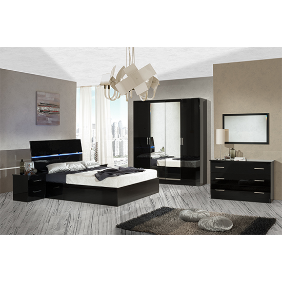 Simona High Gloss Storage Super King Size Bed In Black With LED_2