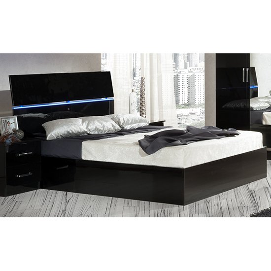 Simona High Gloss Storage Super King Size Bed In Black With LED
