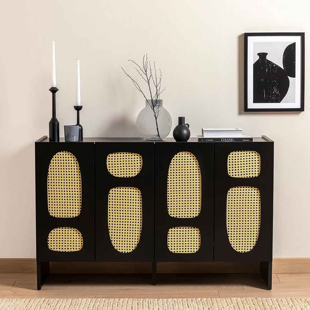 Simona Wooden Storage Cabinet with 4 Doors in Black