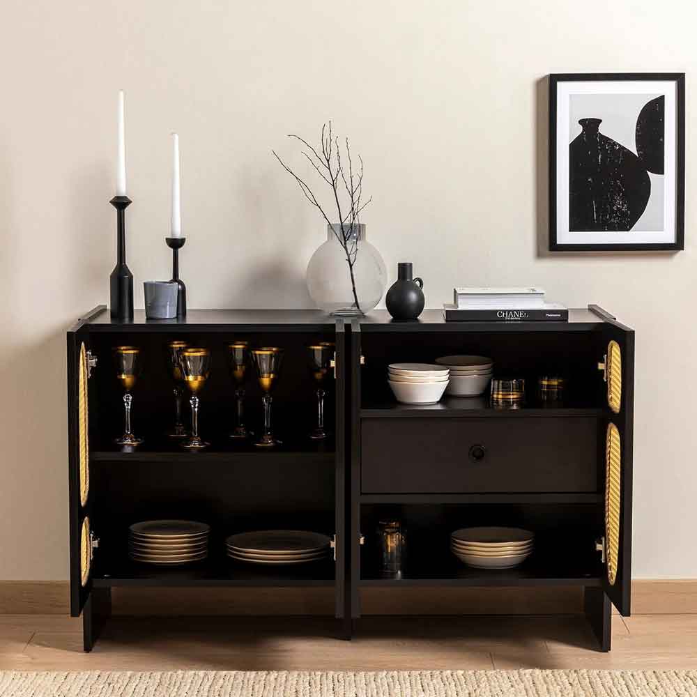 Simona Wooden Storage Cabinet with 4 Doors in Black