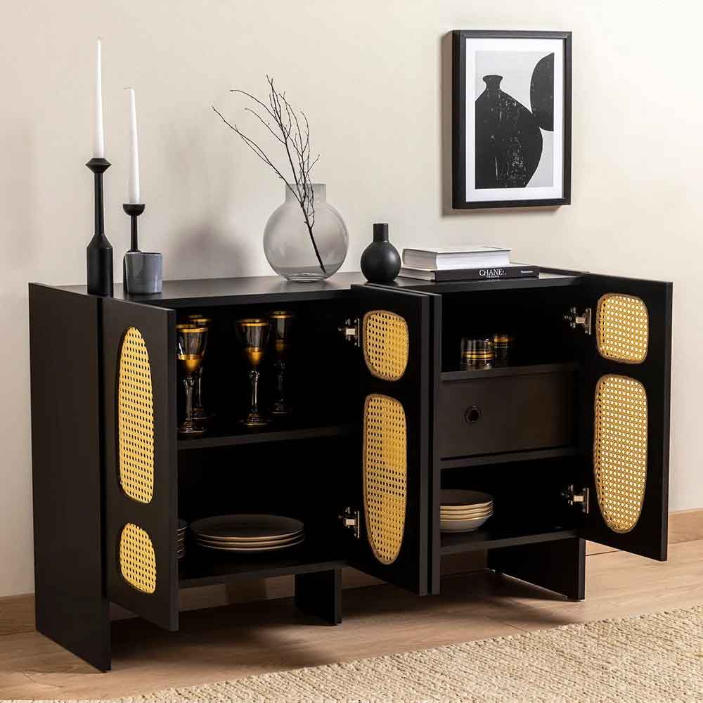 Simona Wooden Storage Cabinet with 4 Doors in Black
