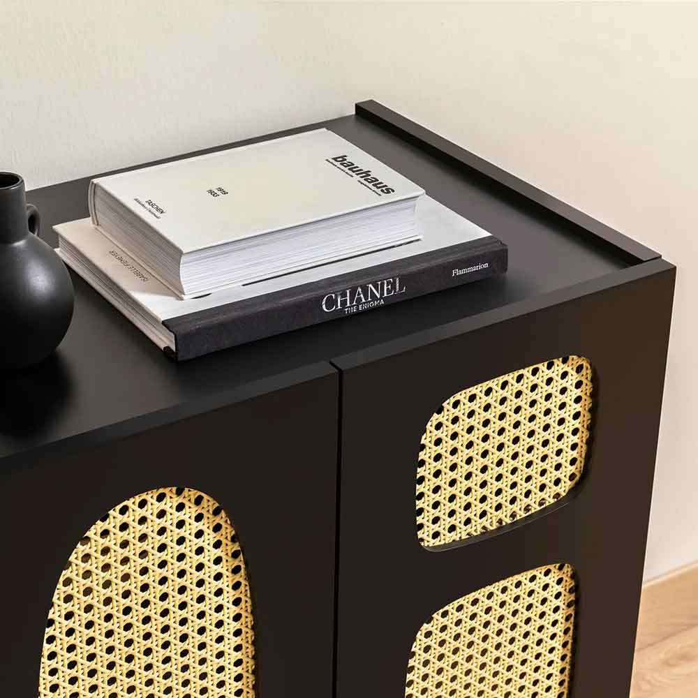 Simona Wooden Storage Cabinet with 4 Doors in Black
