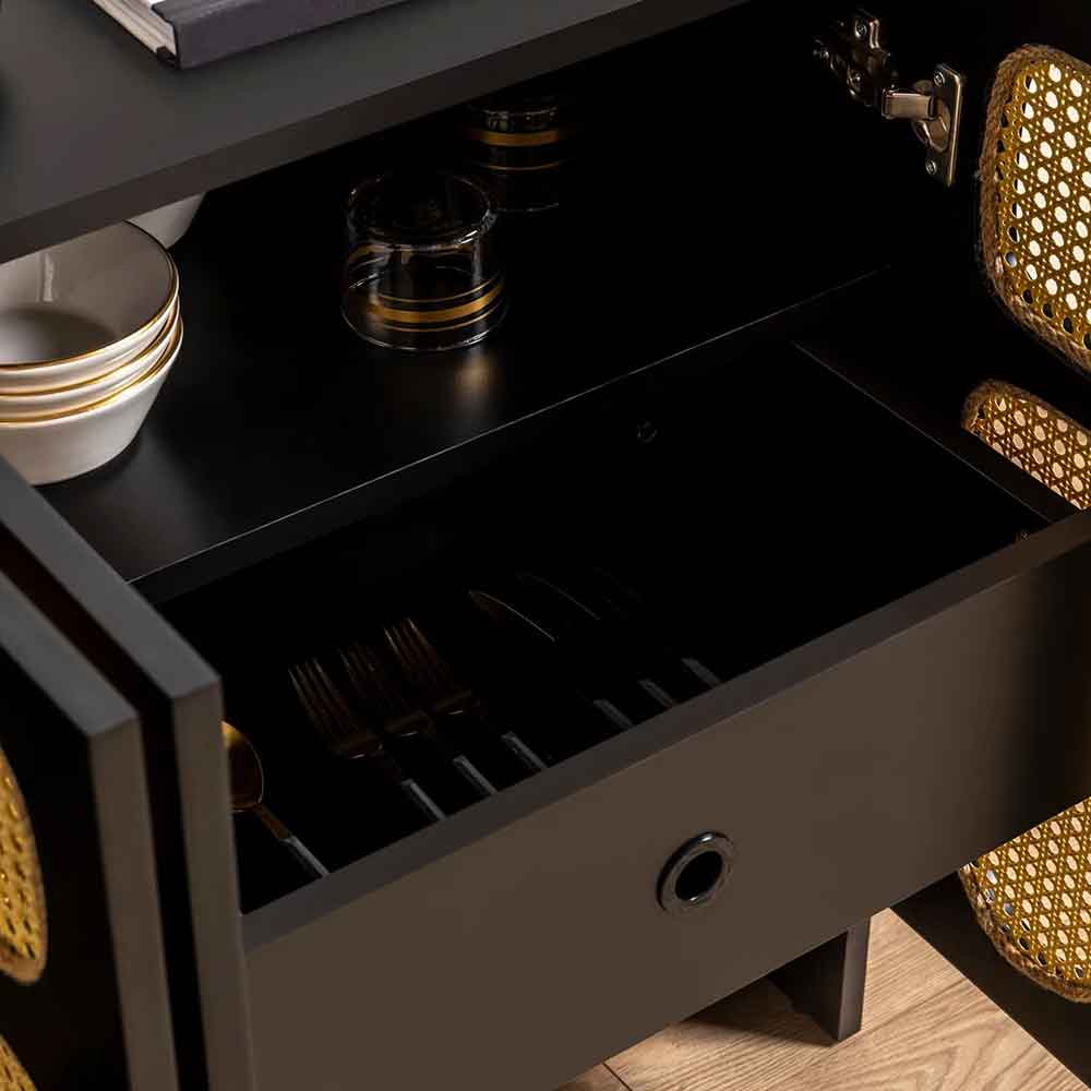 Simona Wooden Storage Cabinet with 4 Doors in Black