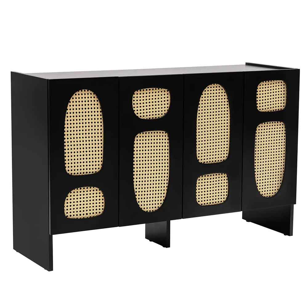 Simona Wooden Storage Cabinet with 4 Doors in Black