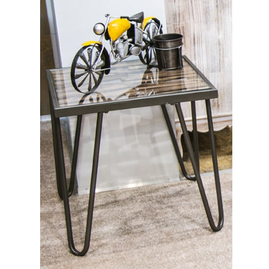 Photo of Simons square clear glass side table with anthracite metal legs