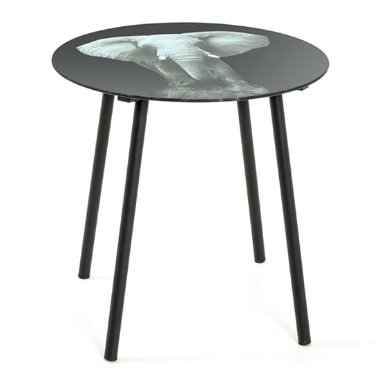 Read more about Simons glass side table in elephant print with black metal legs