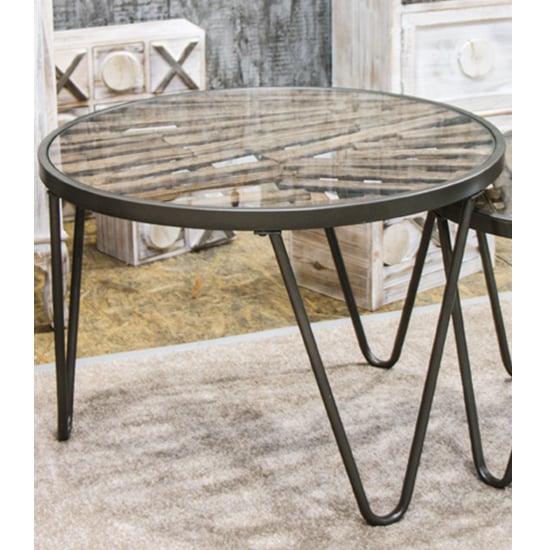 Read more about Simons round clear glass side table with anthracite metal legs