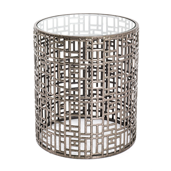 Simons Round Clear Glass Side Table With Bronze Metal Base