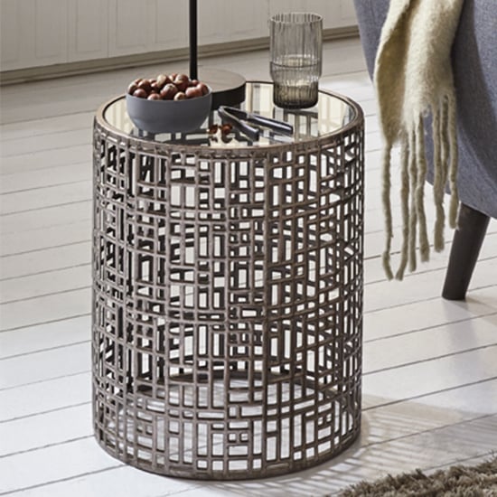 Read more about Simons round clear glass side table with bronze metal base