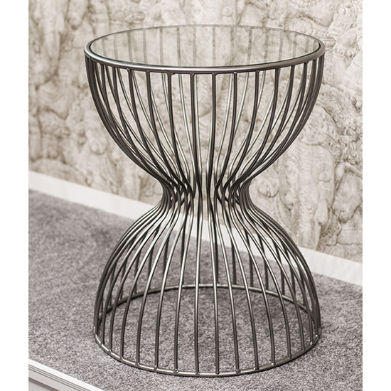 Simons Round Clear Glass Side Table With Grey Metal Base
