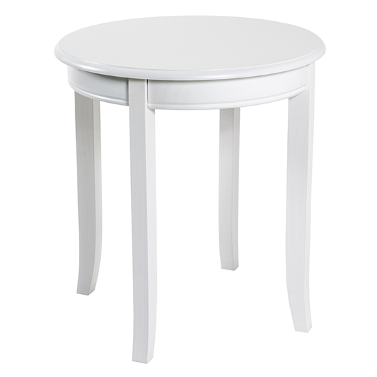 Simons Round Wooden Side Table In White