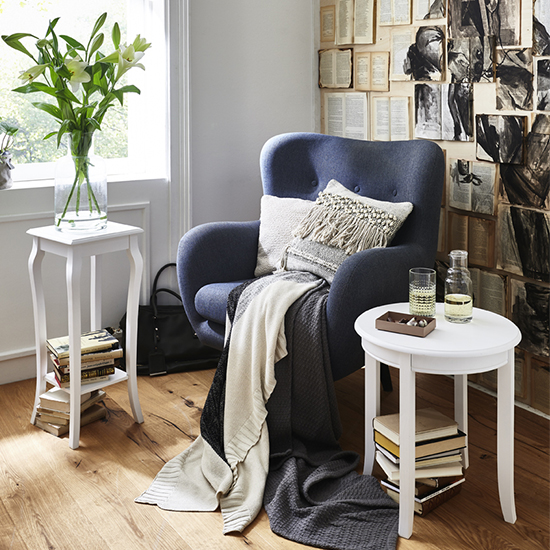 Simons Round Wooden Side Table In White