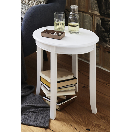 Photo of Simons round wooden side table in white