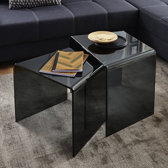 Simons Set Of 2 Float Glass Side Tables In Grey