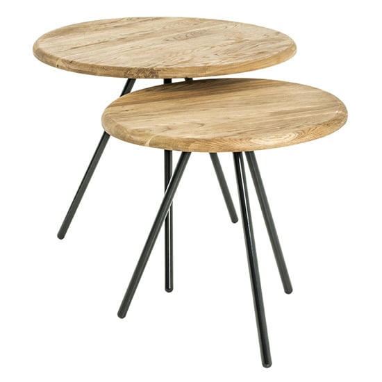 Simons Set Of 2 Wooden Side Tables In Oak With Black Metal Legs