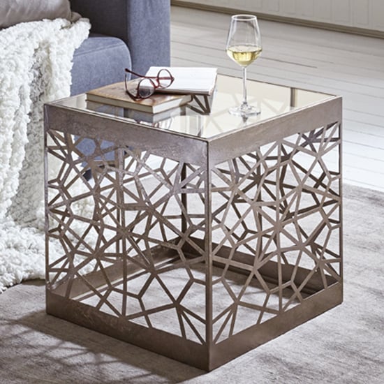 Photo of Simons square clear glass side table with bronze metal base