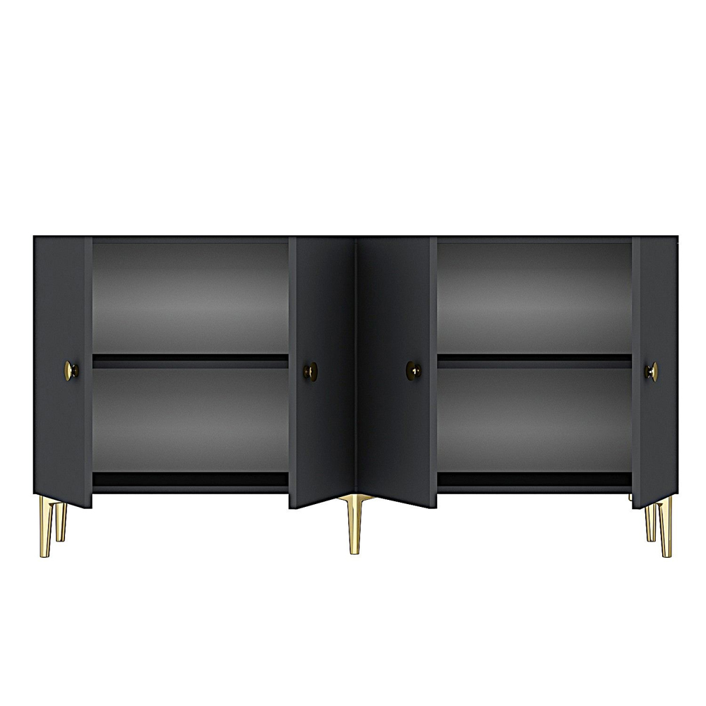 Simple Wooden Sideboard with 4 Doors in Anthracite and Gold