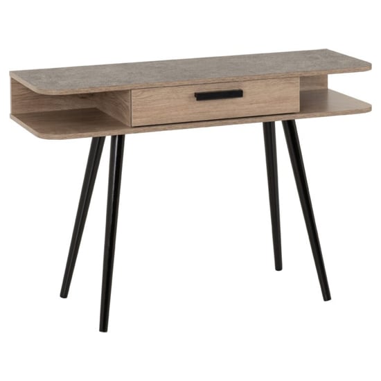 Read more about Sineu wooden console table in 1 drawer mid oak effect and grey