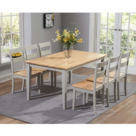 Ankila 150cm Wooden Dining Table With 6 Chairs In Oak And Grey_1