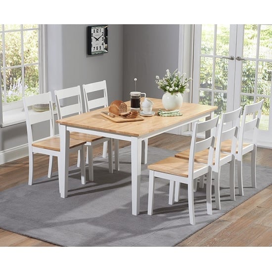 Broman Wooden Dining Table In Oak And White With 6 Chairs