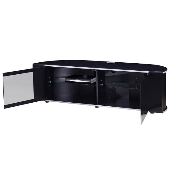 Sanja Large Corner High Gloss TV Stand With Doors In Black_3