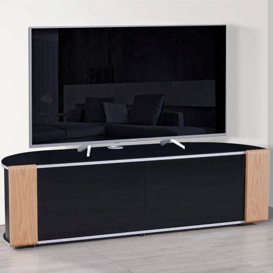 Photo of Sanja large corner high gloss tv stand in oak and walnut