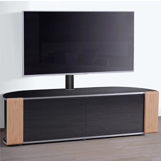 Photo of Sanja ultra large corner high gloss tv stand in oak and walnut