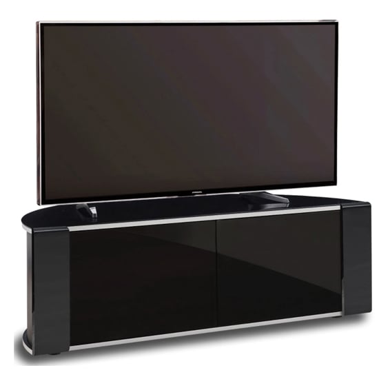 Sanja Medium Corner High Gloss TV Stand With Doors In Black