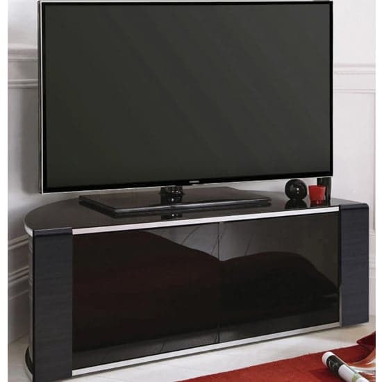 Sanja Small Corner High Gloss TV Stand With Doors In Black Furniture