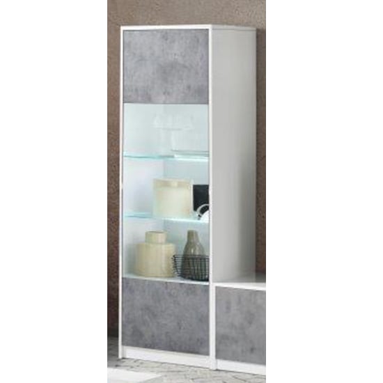 Product photograph of Sion Display Cabinet 1 Door In White Concrete Effect With Led from Furniture in Fashion