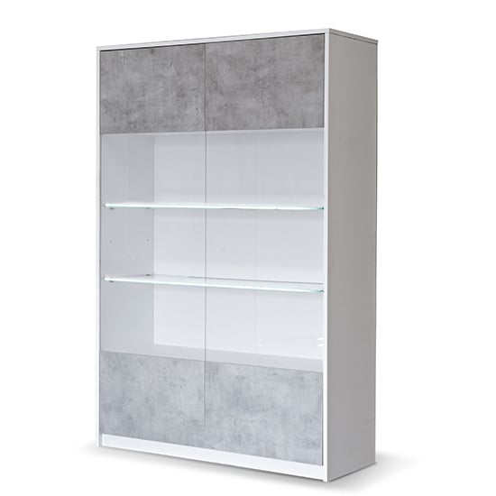 Read more about Sion display cabinet 2 doors in white concrete effect with led