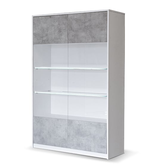 Product photograph of Sion Display Cabinet 2 Doors In White Concrete Effect With Led from Furniture in Fashion