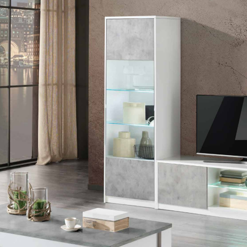 Sion Living Room Set With Coffee Table In White Beton And LED