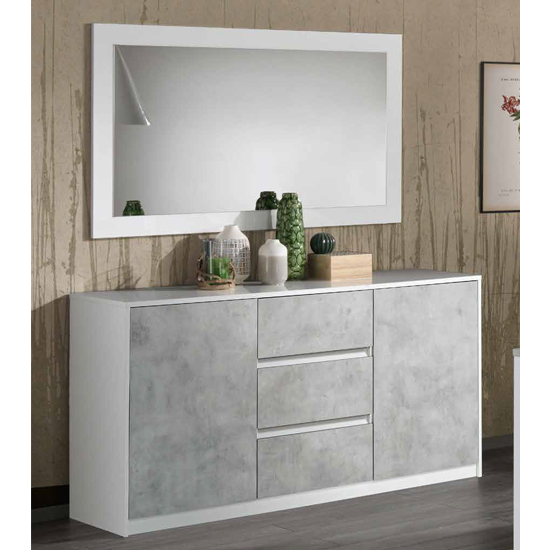 Product photograph of Sion Sideboard 2 Doors With Mirror In White And Concrete Effect from Furniture in Fashion
