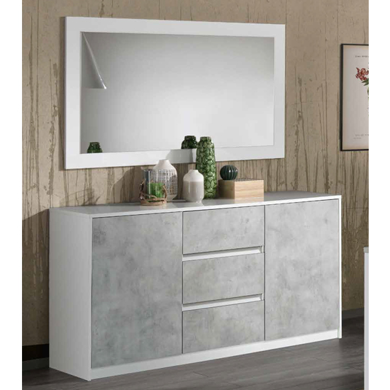 Read more about Sion sideboard 2 doors with mirror in white and concrete effect