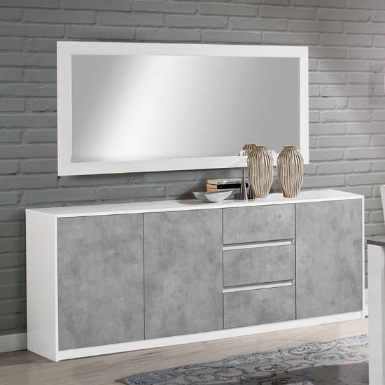 Product photograph of Sion Sideboard 3 Doors With Mirror In White And Concrete Effect from Furniture in Fashion