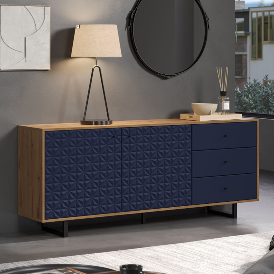 Sion Sideboard With Dark Blue 2 Doors 3 Drawers In Artisan Oak