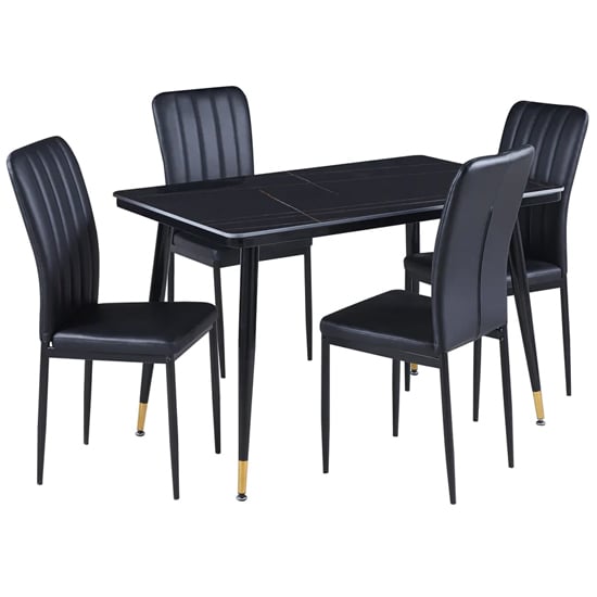 Product photograph of Sion Sintered Stone Dining Table In Black 4 Lucca Black Chairs from Furniture in Fashion