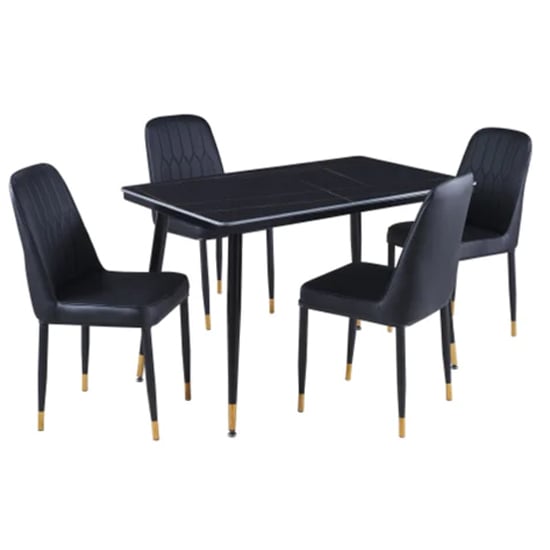 Product photograph of Sion Sintered Stone Dining Table In Black 4 Luxor Black Chairs from Furniture in Fashion