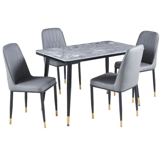 Sion Sintered Stone Dining Table In Grey 4 Luxor Grey Chairs