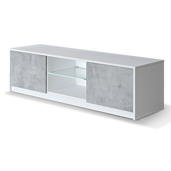 Read more about Sion tv stand 2 doors in white and concrete effect with led